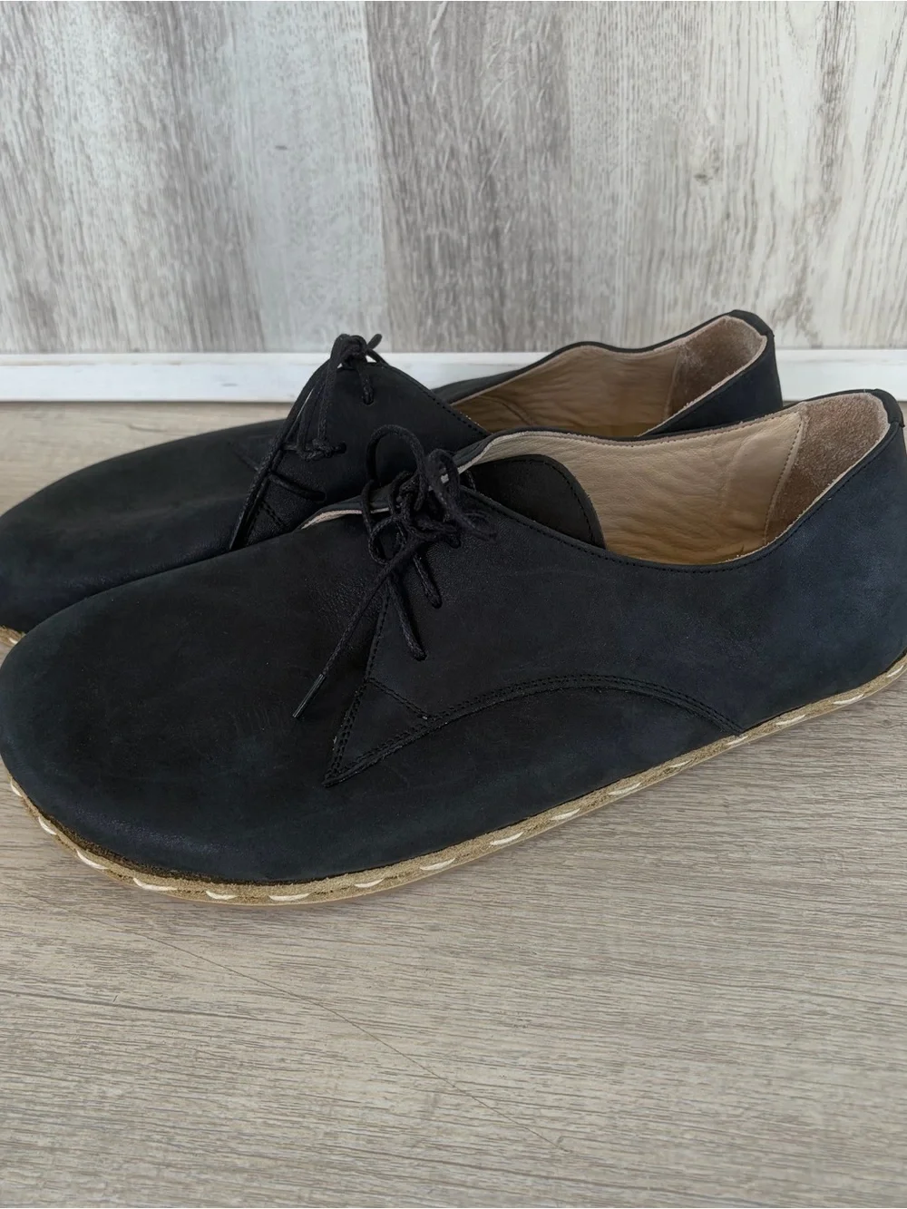 Atlantis Barefoot Oxfords Men SZ 10.5 Black Leather Handmade Shoes Minimalist